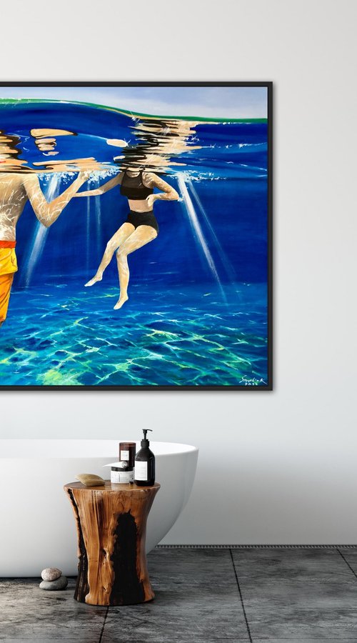 Large underwater painting 100-120cm by Volodymyr Smoliak