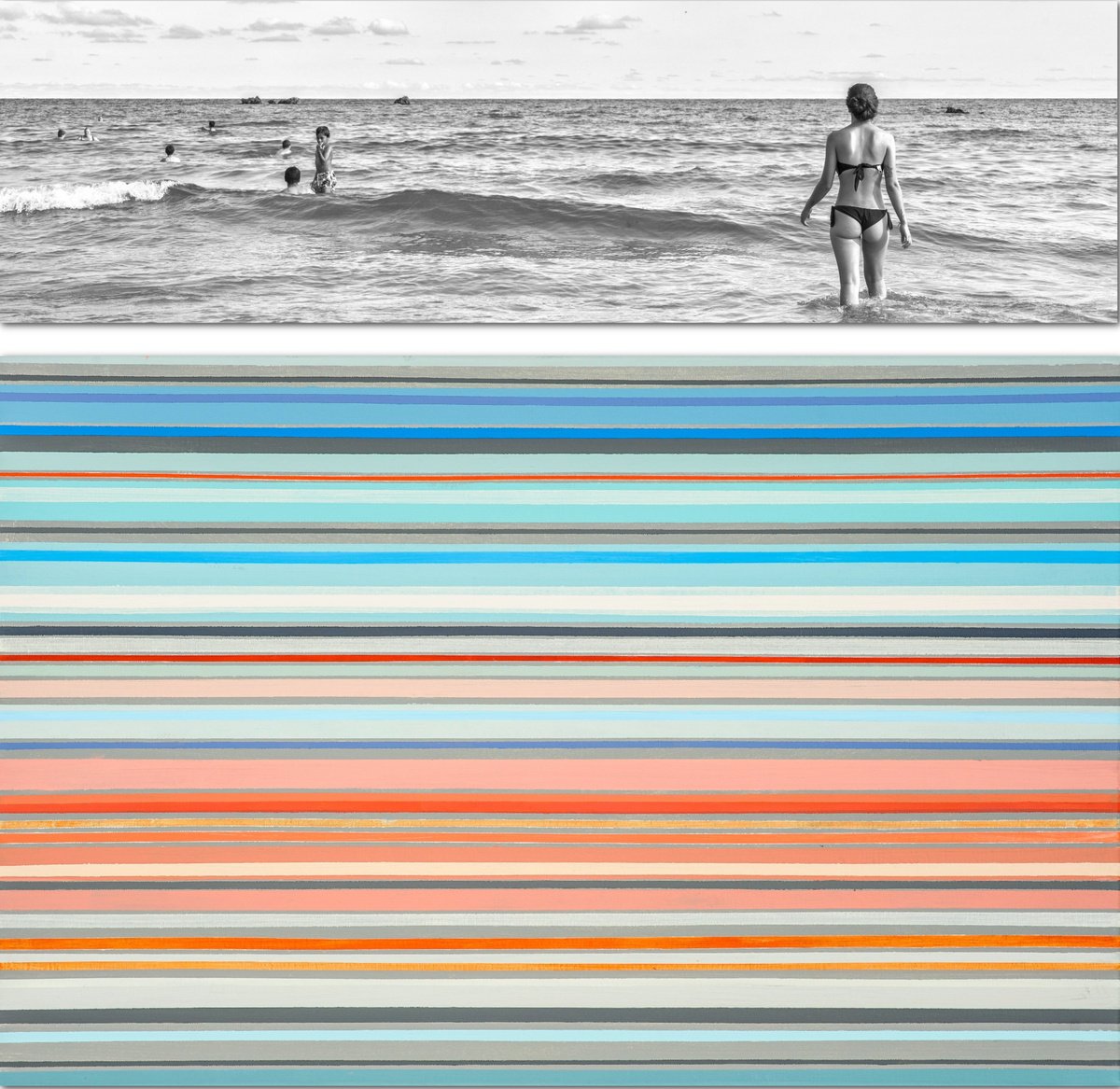 Geometric Landscape Painting By Susana Sancho Beltran, 36 X 33", Emotional Seascape, Original Artwork