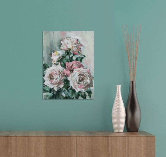 Cream roses. one of a kind, original artwork, handmade art.