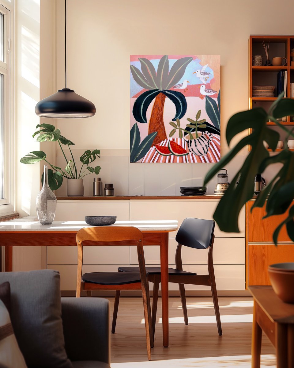 Impressionistic Landscape Painting By Marisa Anon, 26 X 32", Mediterranean Summer Ii, Original Artwork