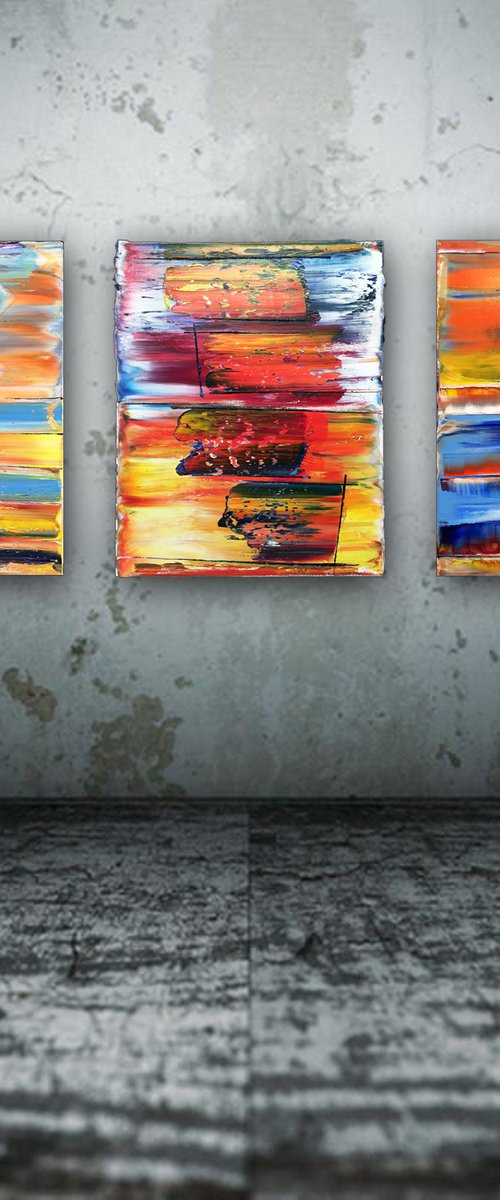 "Make Us" - FREE USA SHIPPING - Original PMS Abstract Triptych Oil Paintings On Canvas - 48" x 20" by Preston M. Smith (PMS)