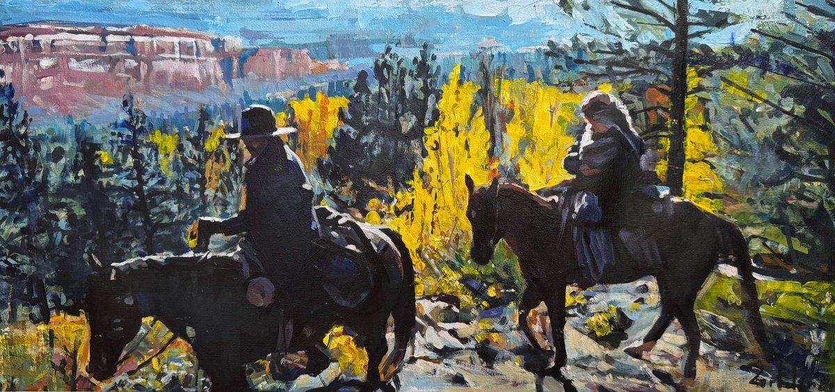 Impressionistic Animal Oil Painting By Marco Ortolan, 24 X 11", The Far West, Original Artwork