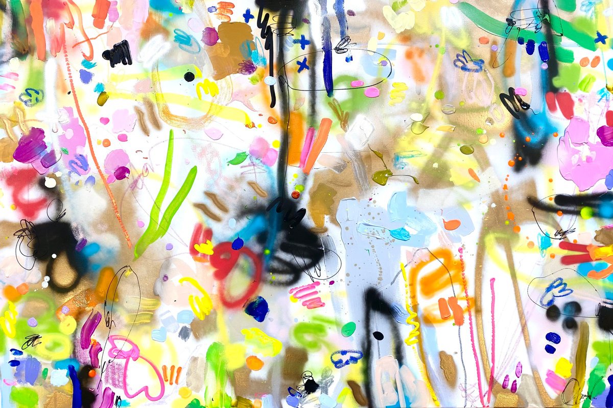 Abstract Painting By Maria Esmar, 59 X 39", The Sky Is The Limit Ii, Original Artwork