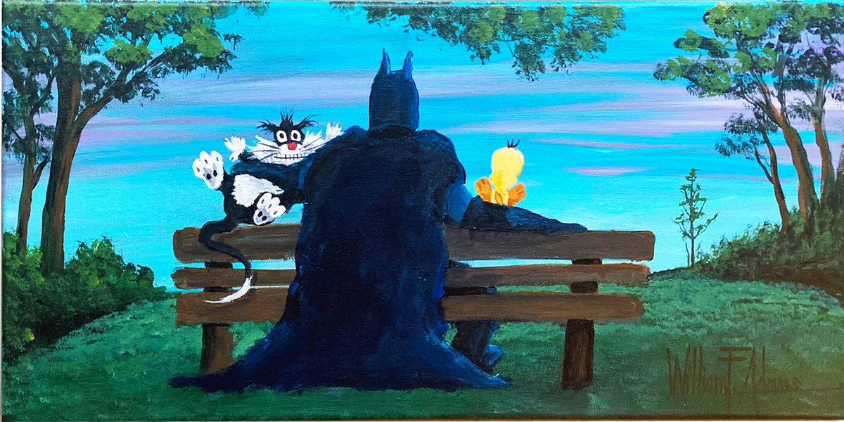 Urban And Pop Portrait Acrylic Painting By William F. Adams, 20 X 10", Even Super Heroes ..., Original Artwork