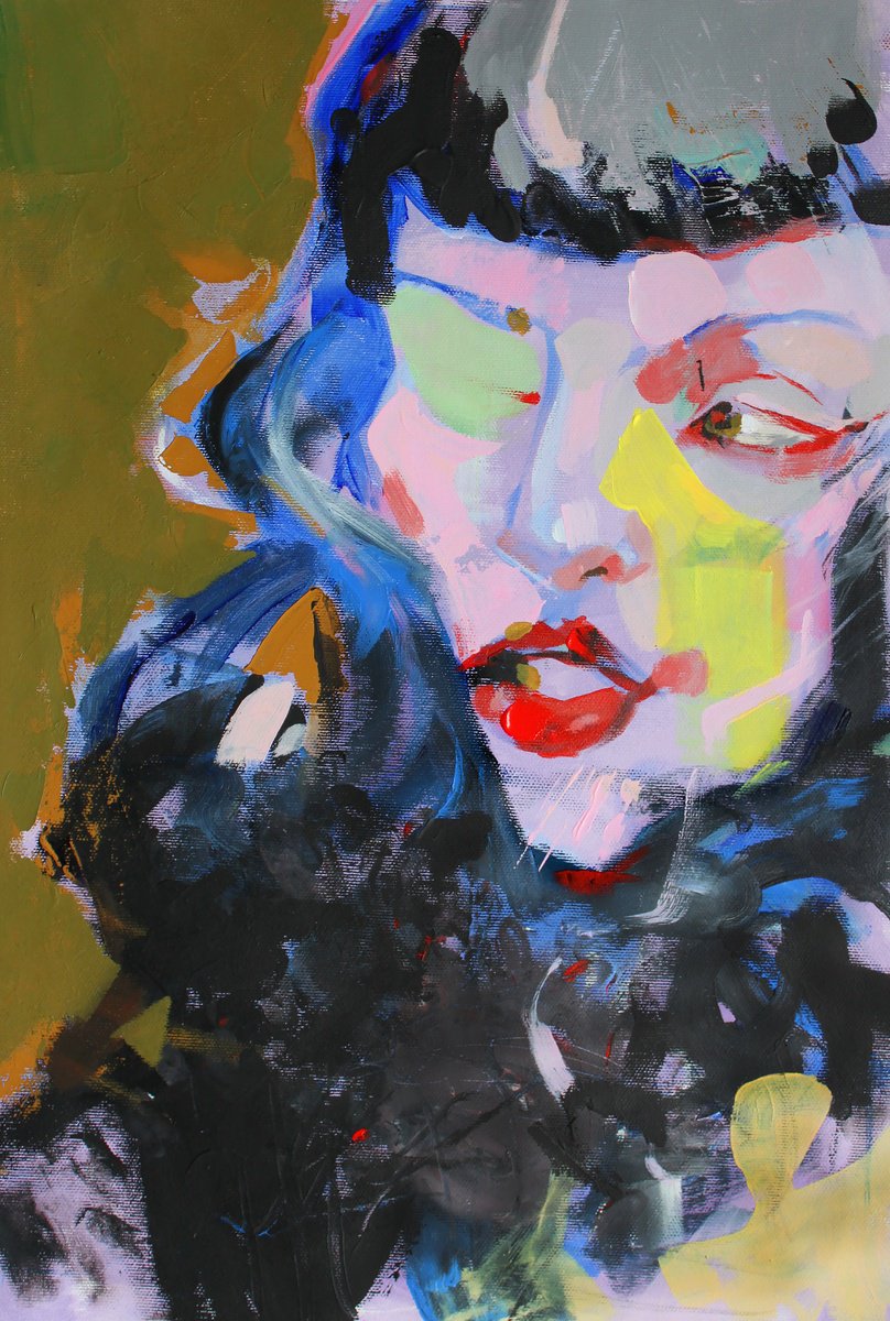 Expressive Portrait Acrylic Painting By Iryna Tymkul, 12 X 18, Anger, Original Artwork
