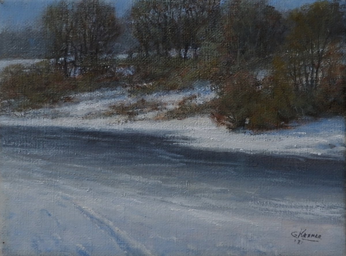 Impressionistic Landscape Oil Painting By Gerard Kramer, 9 X 7, Winter Landscape, Original Artwork