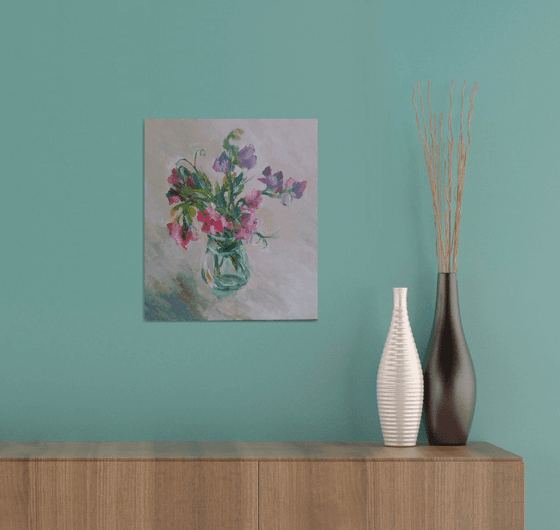 Sweet pea.  Original oil painting 2021