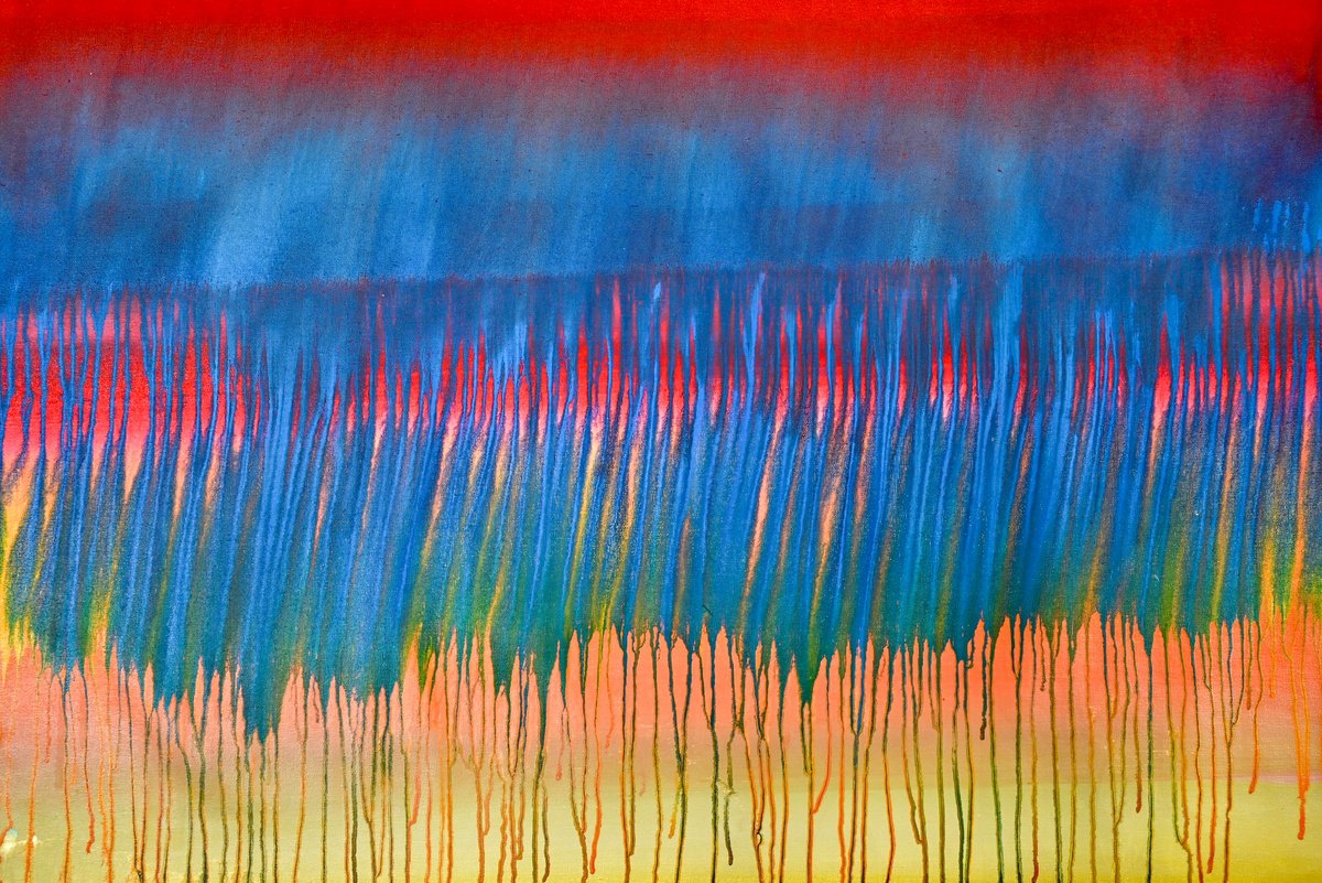 Abstract Acrylic Painting By Sumit Mehndiratta, 42 X 30", Raining Sunset, Original Artwork