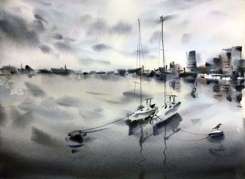 Two boats. one of a kind. original painting. gift. by Galina Poloz