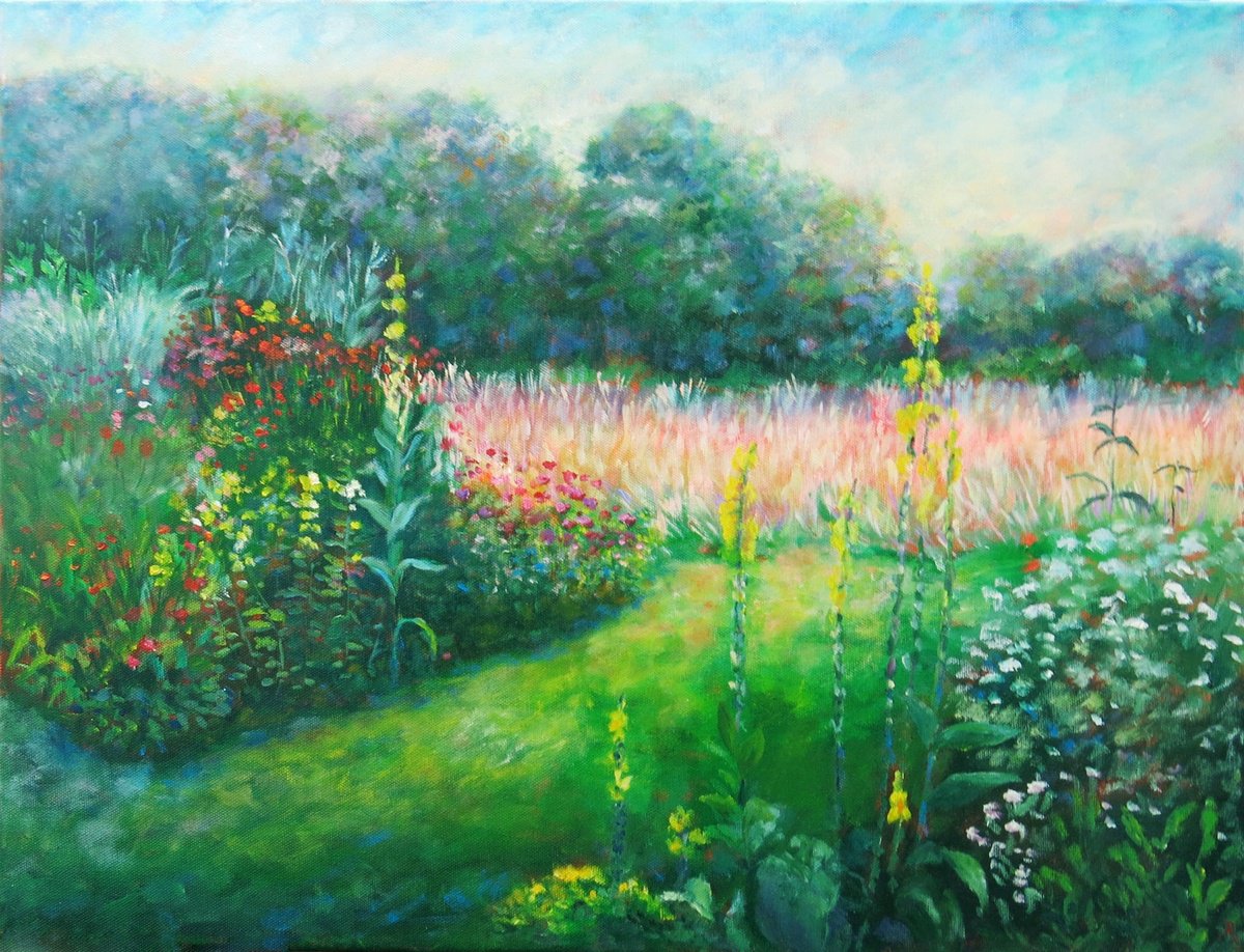 Impressionistic Botanical Oil Painting By Maureen Greenwood, 24 X 18", Waterperry Gardens, Oxford, Original Artwork