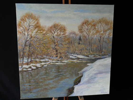 The Light Spring Day - river landscape painting