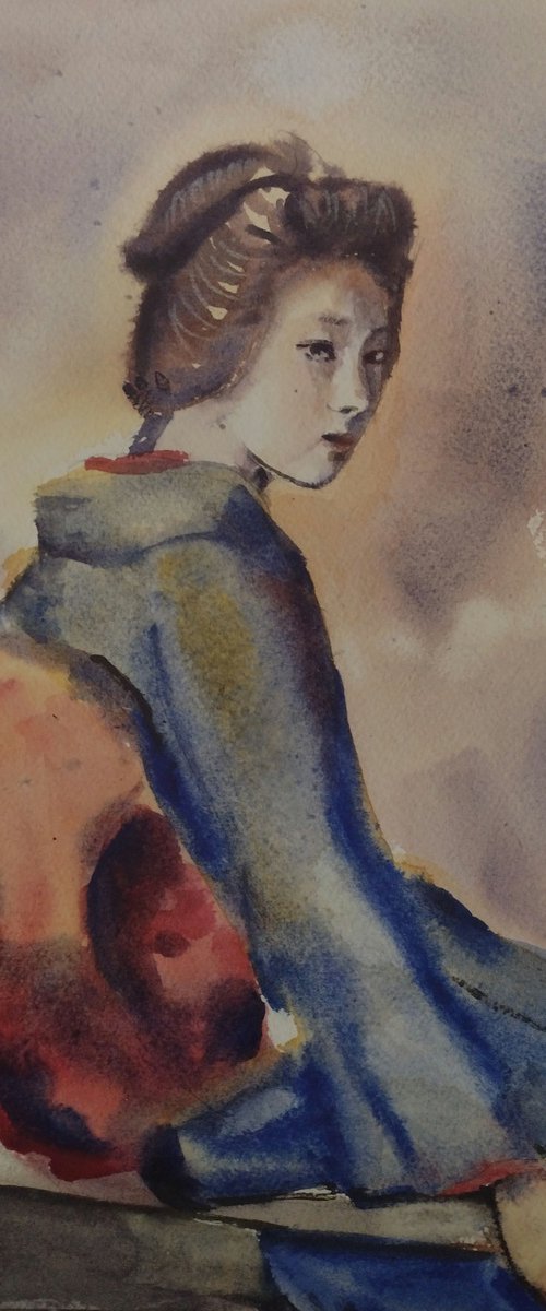 Watercolor gheisa 2 by Marina Del Pozo