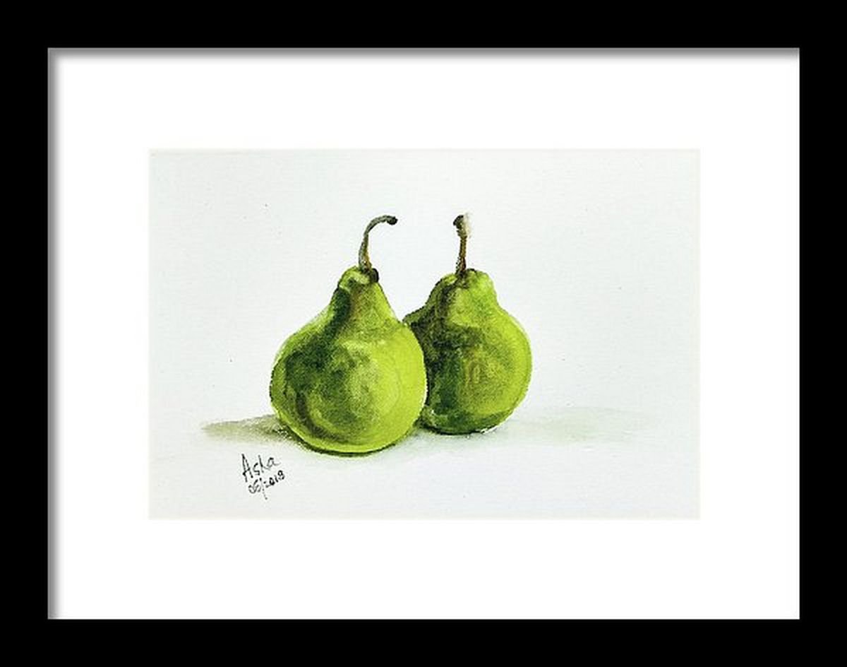 Watercolor Pears Two pears painting- 10x 7 by Asha Shenoy