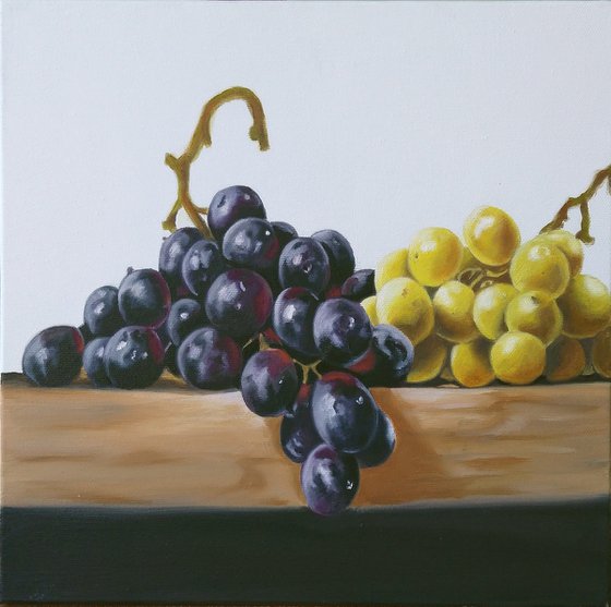Grapes painting, Original oil on canvas realistic art, 30 x 30 cm