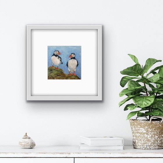 Bird portrait of couple puffins - Gift idea for bird lover