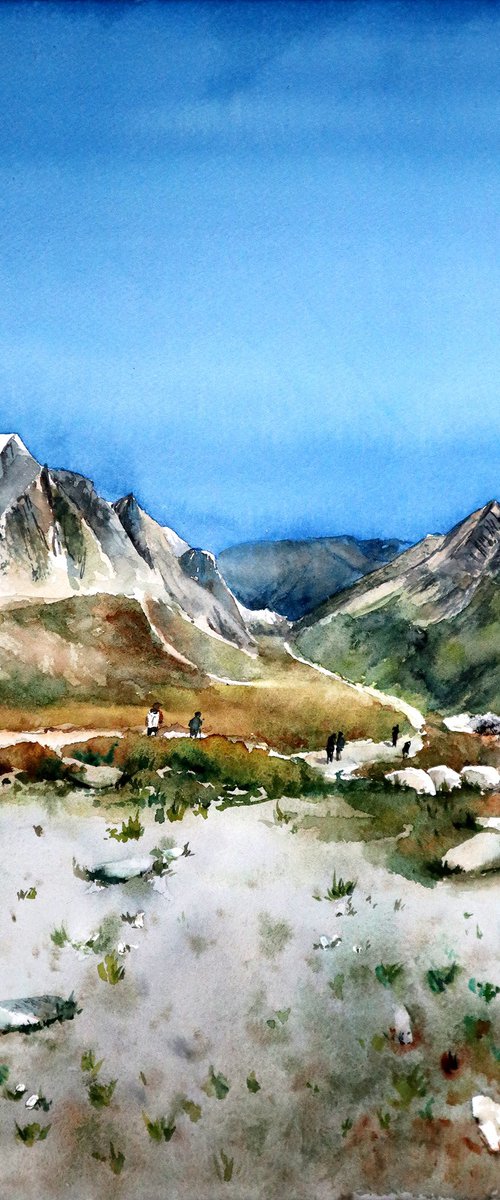 Rocky Path, Mont Blanc - Original Watercolor Painting by Yana Shvets