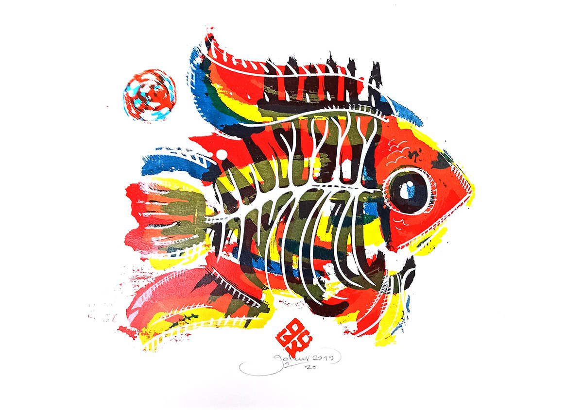 Organic Screenprint , Abstract Fish I By Gokhan Okur, 20 X 14, Artwork For Sale On Artfinder