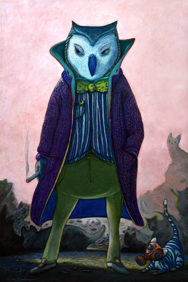 Surrealistic Animal Acrylic Painting By Carlo Salomoni, 28 X 39, The Smoker - ( 100 X 70 Cm ), Original Artwork