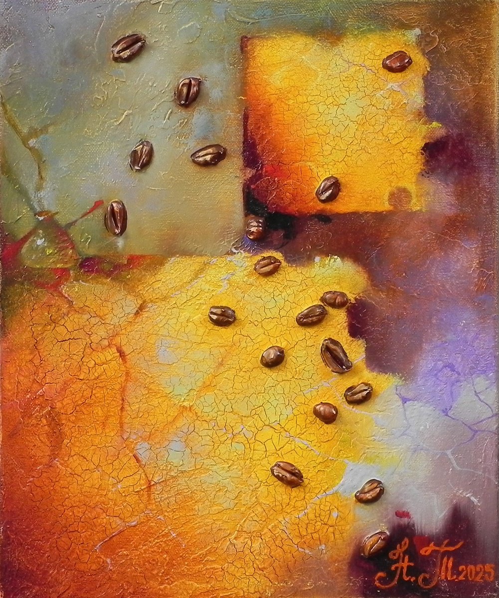 Abstract Oil Painting By Tetiana Novikova, 10 X 12", - Coffee Melody - ?, Original Artwork