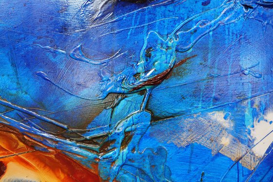 Rusted Blue Sugar 240cm x 120cm Blue Brown Textured Abstract Art