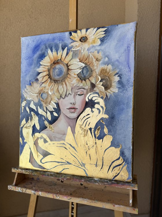 “A girl with sunflowers”