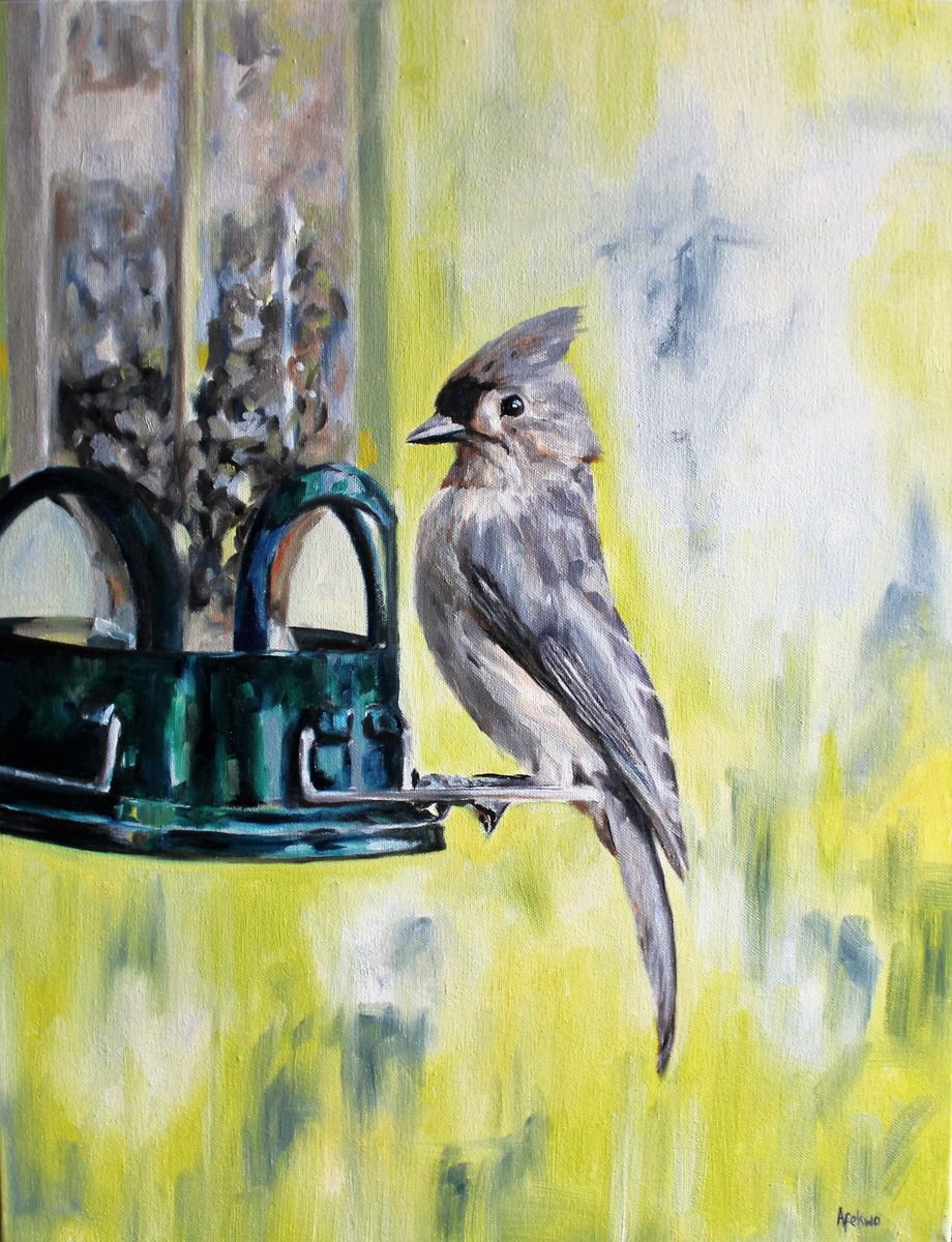 Impressionistic Animal Oil Painting By Afekwo, 14 X 18, Regal Titmouse, Original Artwork