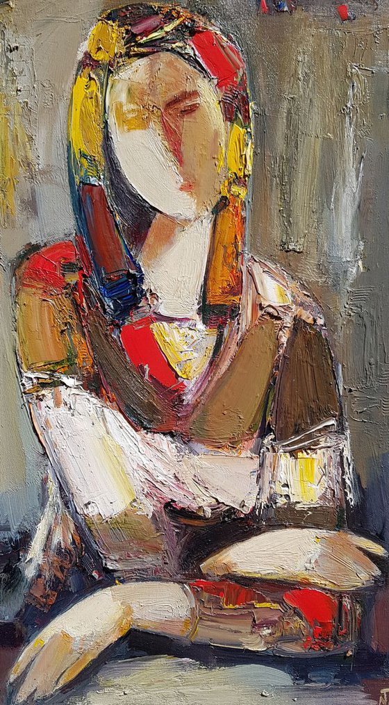 Waiting(42x58cm, oil painting, ready to hang)