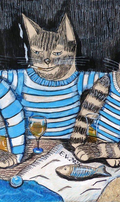 Cats in a bar by Elizabeth Vlasova
