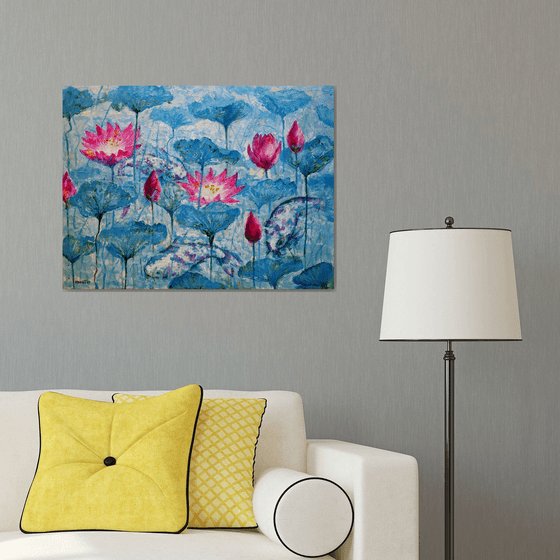 Water Lilies and Koi Fish