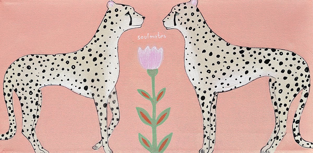 Surrealistic Animal Acrylic Painting By Daria Borisova, 20 X 10, - Soulmates - ?, Original Artwork