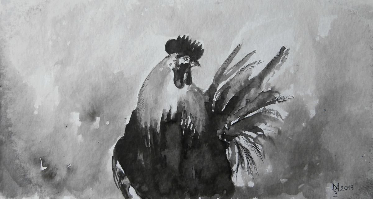 Illustrative Ink Drawing , Rooster By Zoran Mihajlovic Muza, 10 X 6, Artwork For Sale On Artfinder