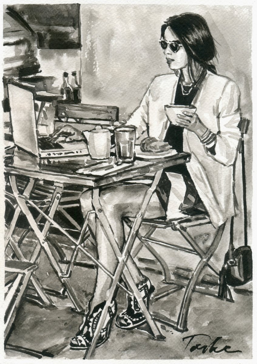 Urban And Pop Portrait Ink Drawing By Tashe, 8 X 12", City Life #2, Original Artwork