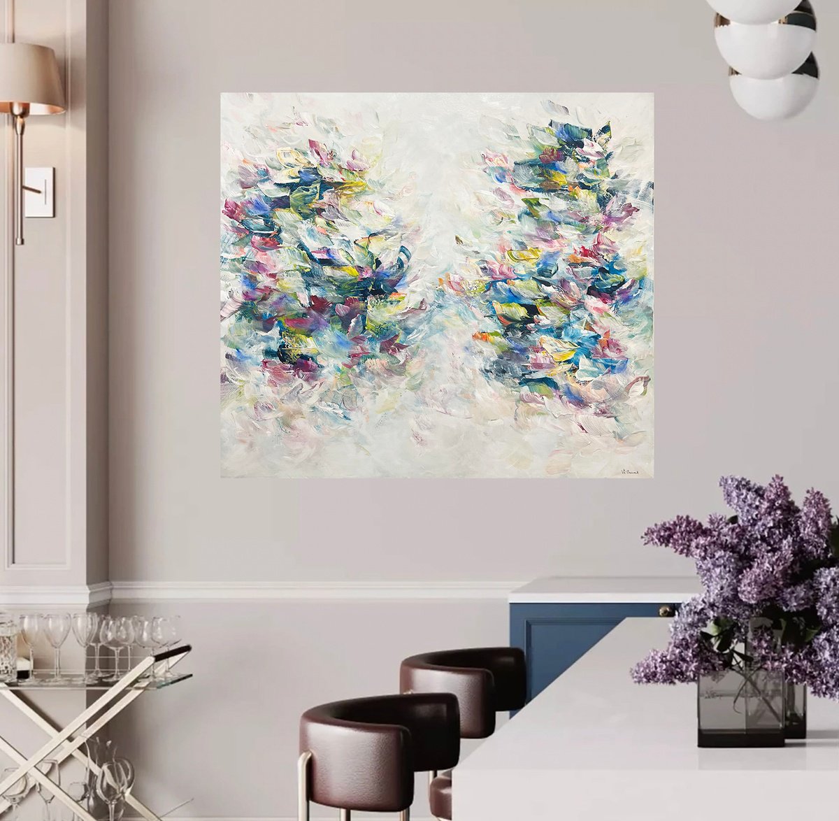 Abstract Acrylic Painting By Ve Boisvert, 40 X 36", Petals Of Love, Original Artwork