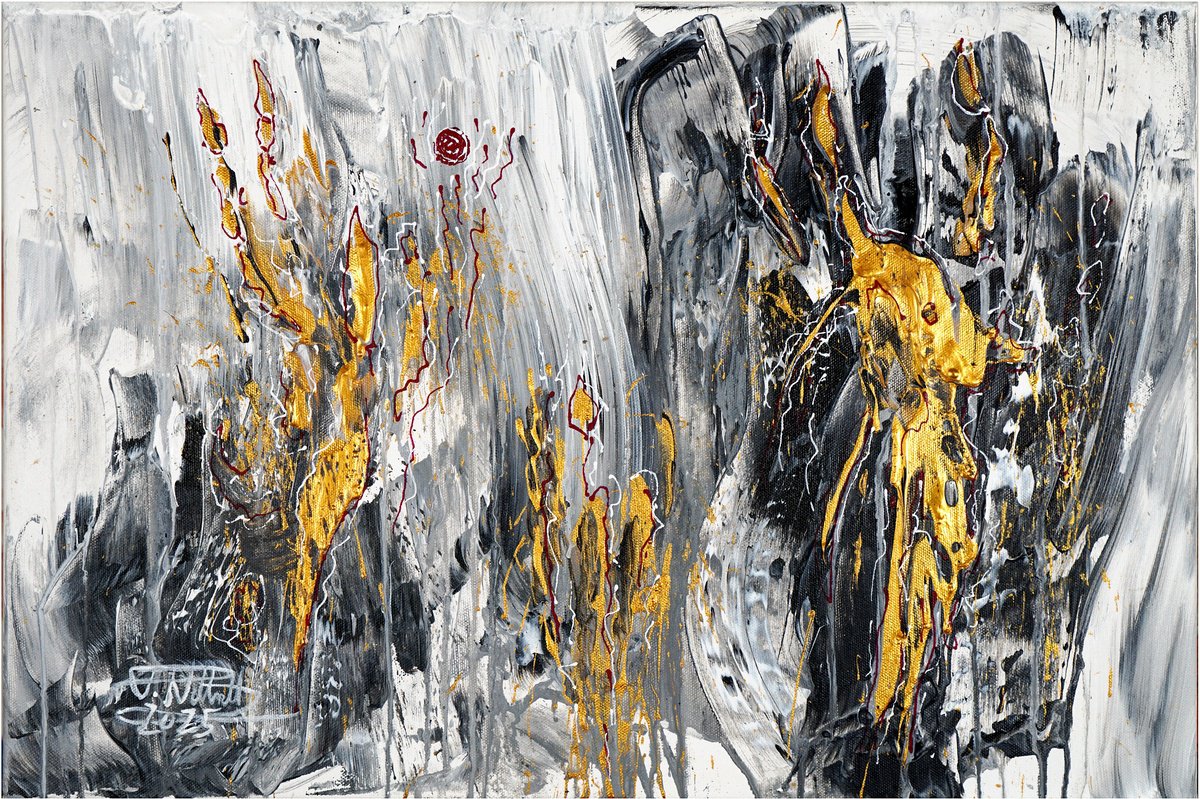 Abstract Acrylic Painting By Peter Nottrott, 24 X 16", Inspired By Gold Xs 1, Original Artwork