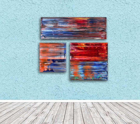 "You Talking To Us?" - Save As A Series - Original Large PMS Abstract Triptych Oil Paintings On Canvas - 36" x 32"