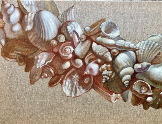 Sea Shell Garland Oil Painting on Raw Canvas