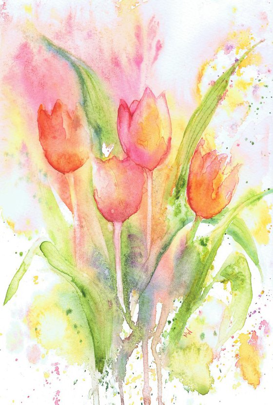 Tulips Splash - semi abstract floral