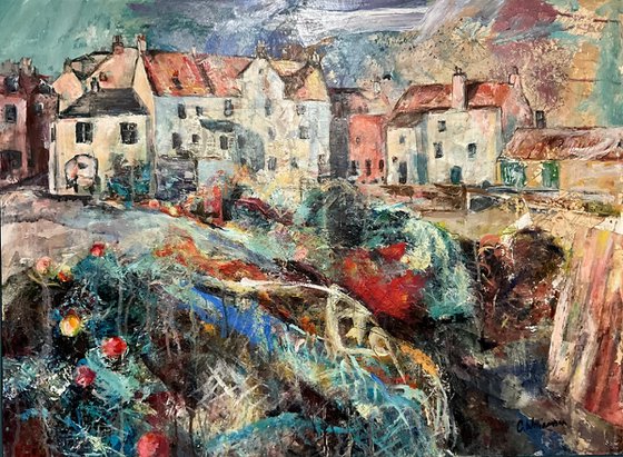Pittenweem harbour - tangled nets and harbour cottages