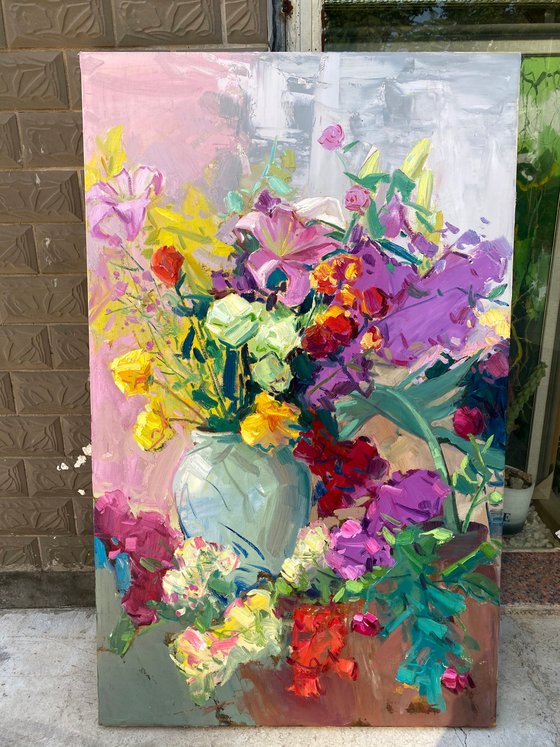 Still life oil painting:flowers
