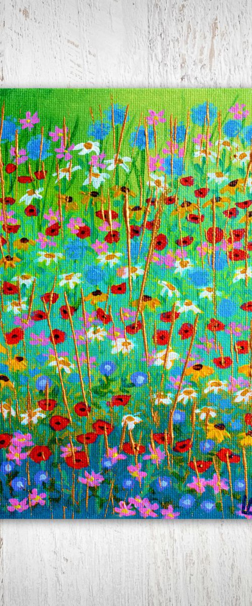 Mini Meadow 10 - poppies, alliums, rudbeckias and daisies by Lisa Mann