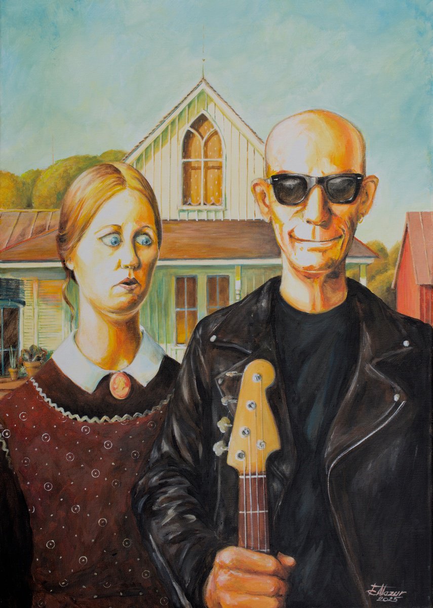 Photorealistic Portrait Acrylic Painting By Eve Mazur, 20 X 28, American Gothic Inspiration, Original Artwork
