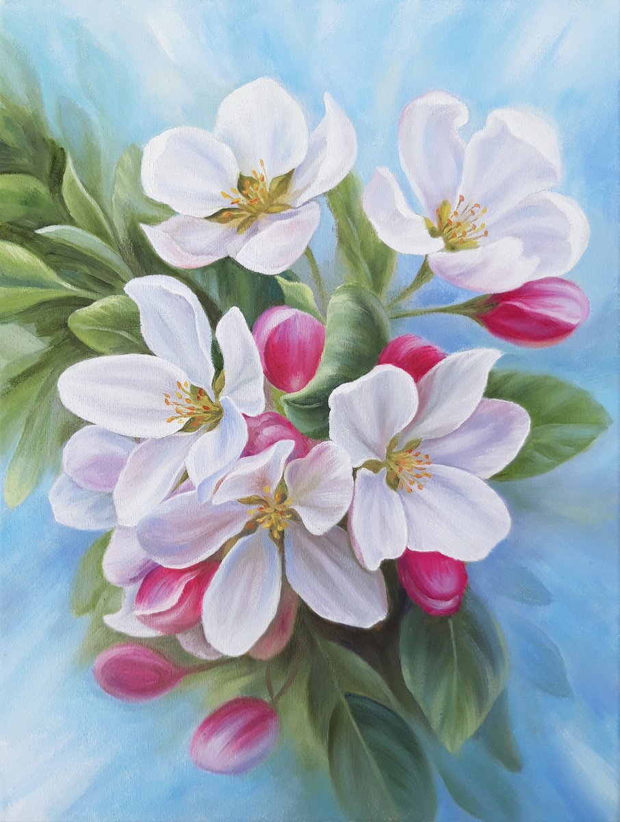 Apple blossom, original floral artwork, nature painting by Anna Steshenko