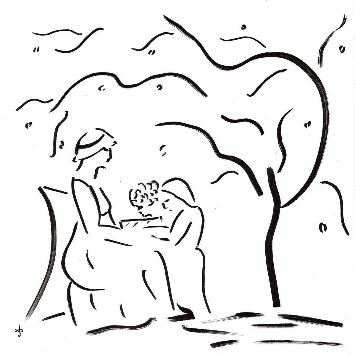 Expressive Portrait Ink Drawing By David Jones, 10 X 10, Together #2509X, Original Artwork