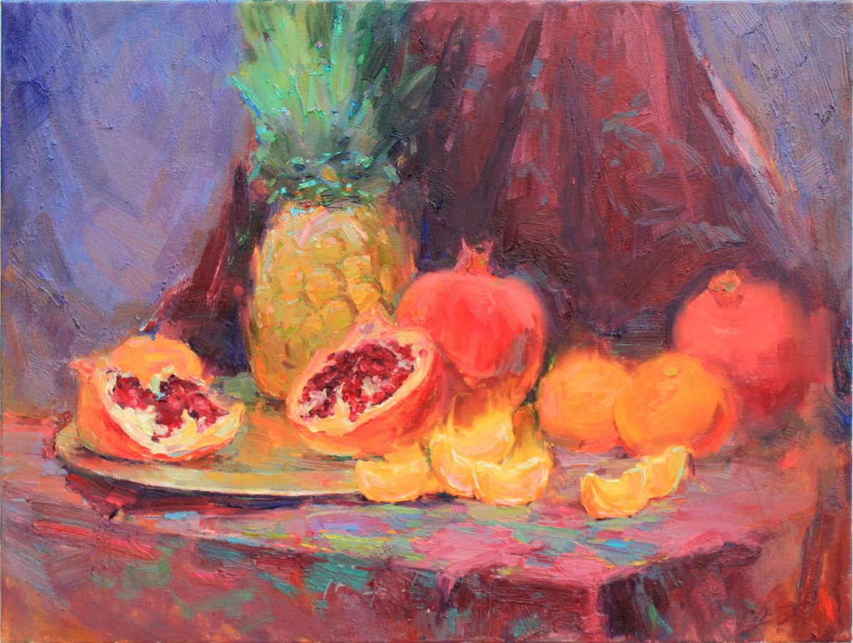 Impressionistic Landscape Oil Painting By Serhii Cherniakovskyi, 31 X 24", Citrus Paradise, Original Artwork