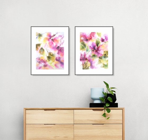 Diptych with pink abstract flowers