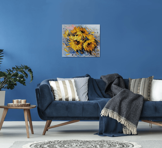 Sunflowers (60x70cm, oil painting, palette knife, ready to hang)