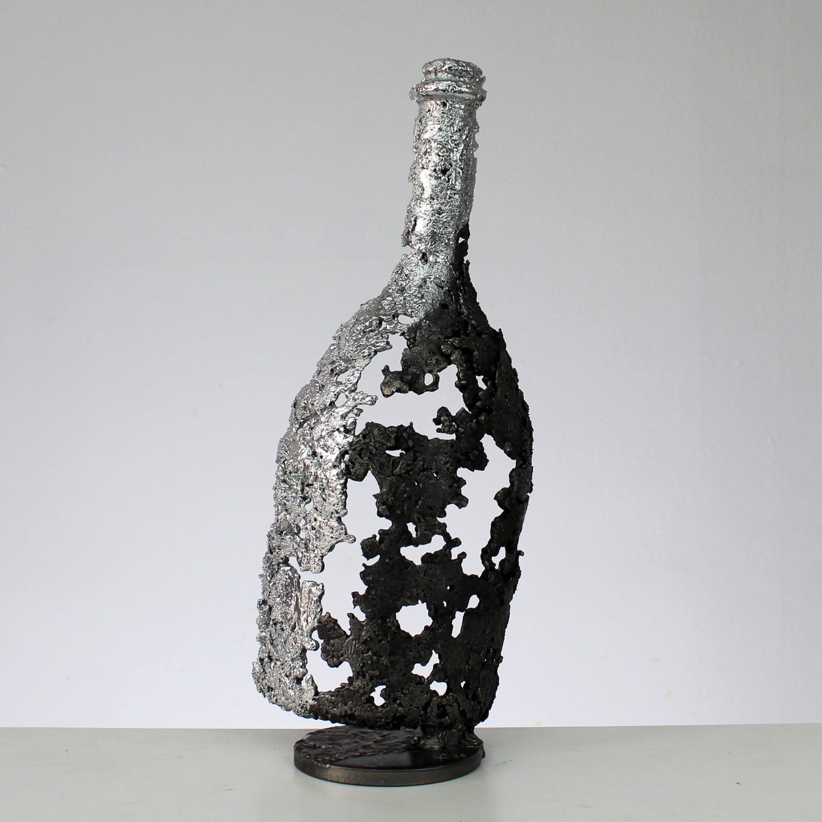 Bottle Champagne CVI - metal sculpture champagne bottle chrome by Philippe Buil