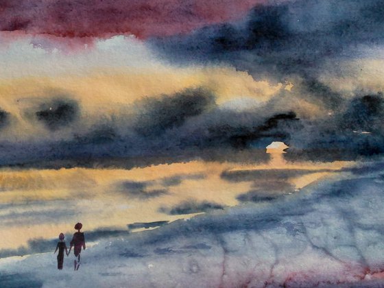 Abstract watercolor landscape wet on wet original watercolor painting FOLLOW YOUR SUN