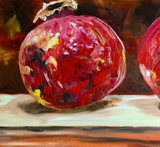 Still life with two  Pomegranates fruits still life original oil painting on canvas wall decor