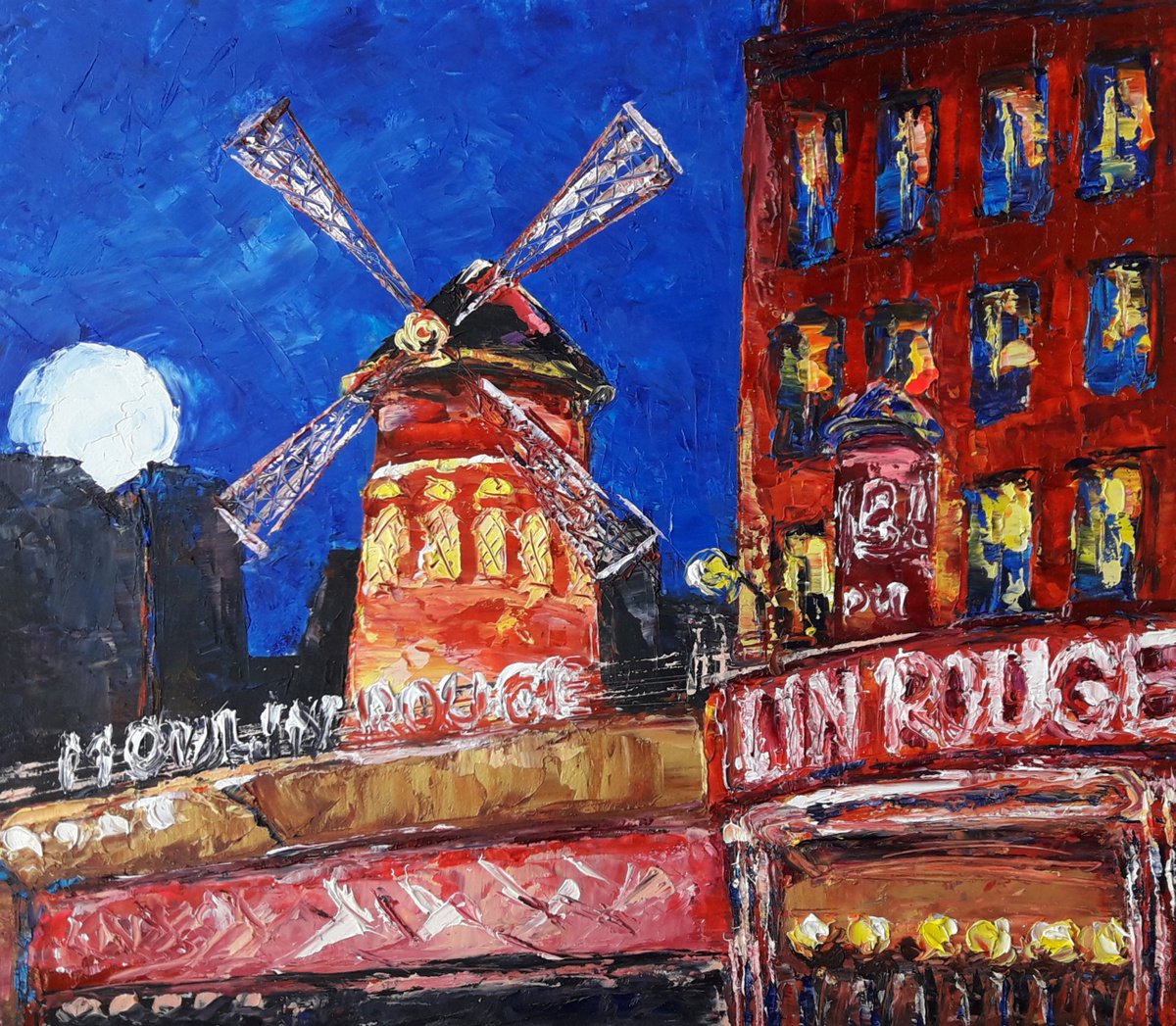 Moulin Rouge Cabaret, painting Moulin Rouge, Paris painting, Original Art, Impressionist I... by Kseniya Kovalenko